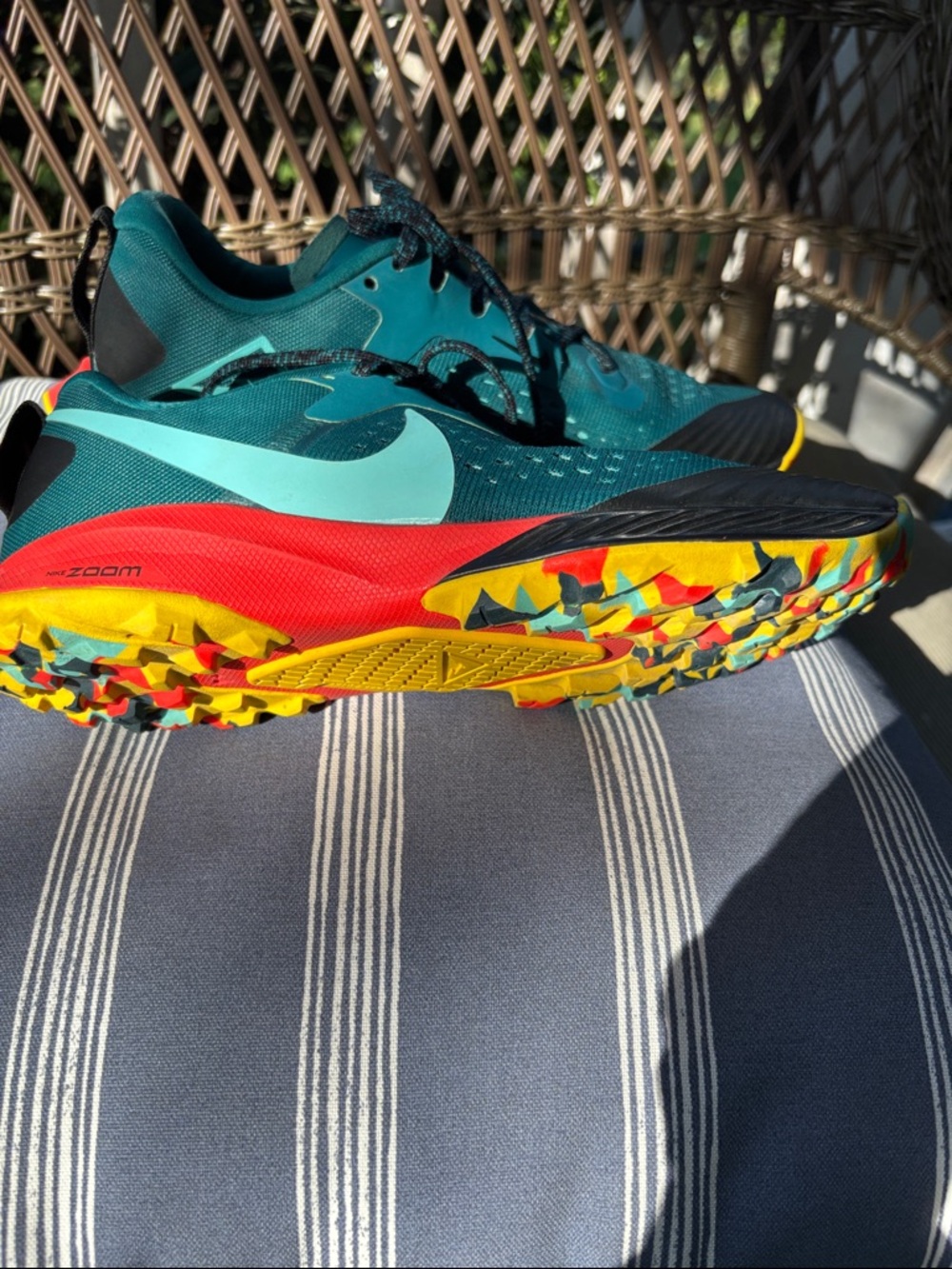Nike Teal Trail Running Shoes with Red & Yellow Accents 7.5